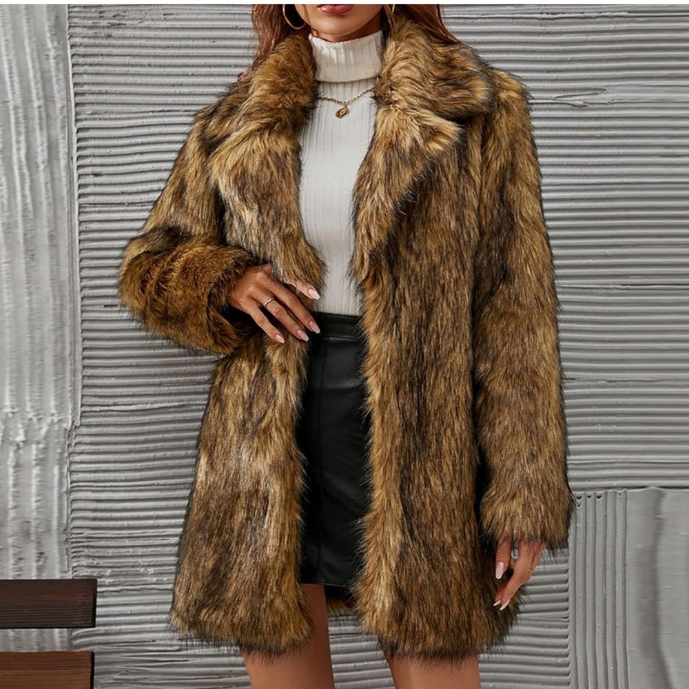 Forever 21 Brown Faux Fur Long Coat - Picture 2 of 7